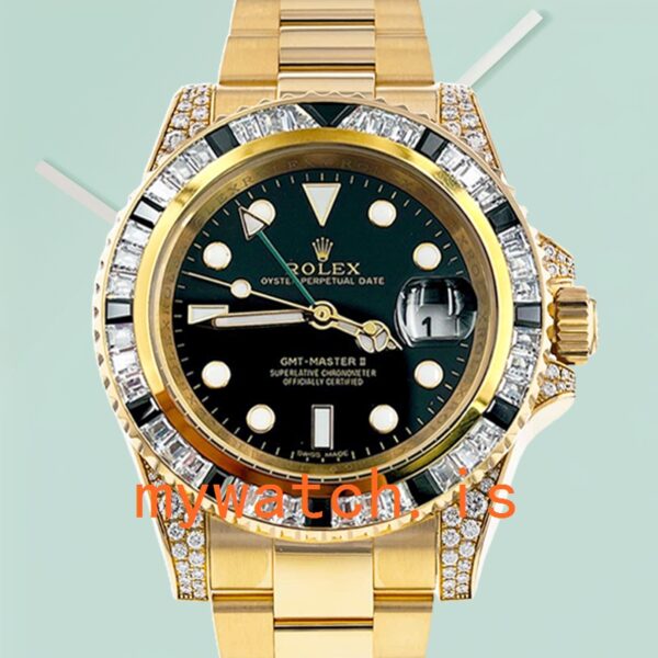 Rolex GMT-Master II Men's 40mm 116758 Diamond Bezel Green Dial