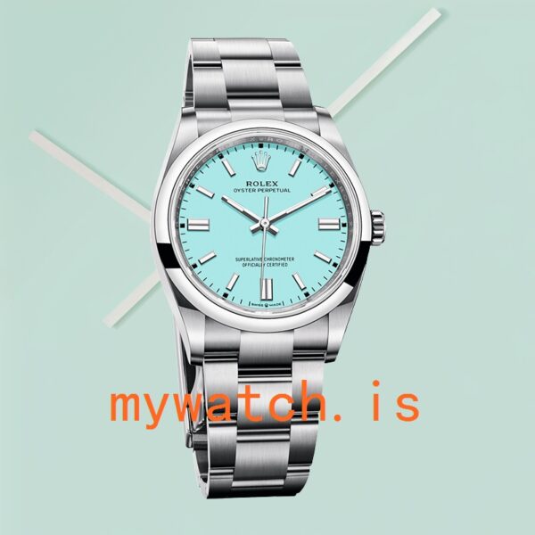 Rolex Oyster Perpetual Unisex 41mm m124300-0006 Silver-tone Turquoise Blue Dial - Image 2
