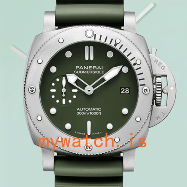 Panerai Submersible 47mm Men's PAM01055 Silver-tone Green Dial