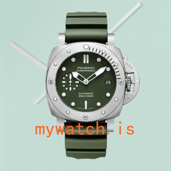 Panerai Submersible 47mm Men's PAM01055 Silver-tone Green Dial - Image 2