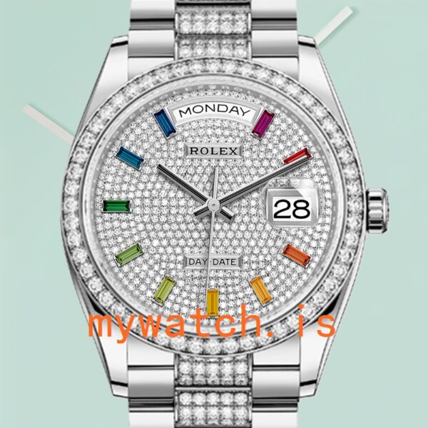 Rolex Day-Date Men's m128349rbr-0012 36mm Silver-tone Diamond Bezel