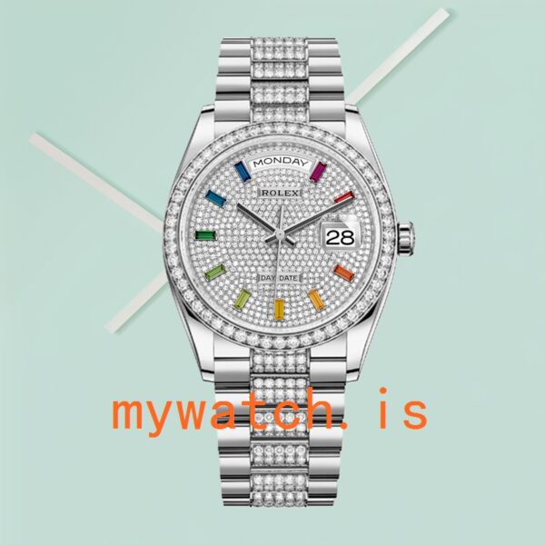 Rolex Day-Date Men's m128349rbr-0012 36mm Silver-tone Diamond Bezel - Image 2