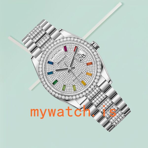 Rolex Day-Date Men's m128349rbr-0012 36mm Silver-tone Diamond Bezel - Image 3