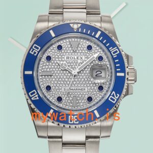 Rolex Submariner 116610 40mm Men's Silver-tone Diamond Paved Dial