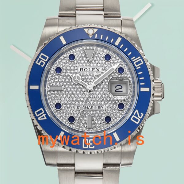 Rolex Submariner 116610 40mm Men's Silver-tone Diamond Paved Dial